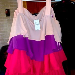 Lane Bryant tiered pleated off shoulder dress.